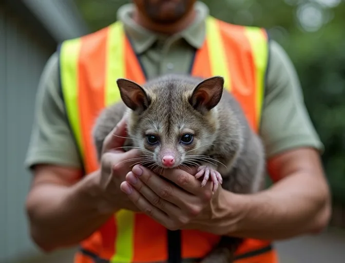 Animal handler safely recovering a deceased possum in Newtown